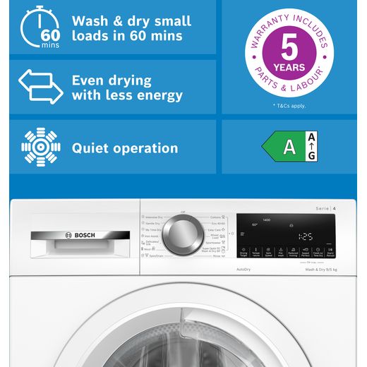Bosch Series 4 WNA144V9GB 9Kg / 5Kg Washer Dryer with 1400 rpm - White - annotation - why buy shot
